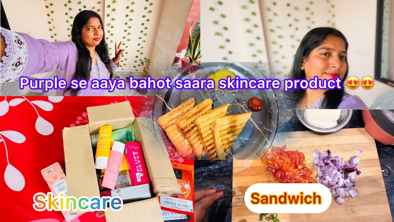Skincare unboxing from purple😍| tasty chickpeas paneer sandwich recipe|@Amritakizindagi 