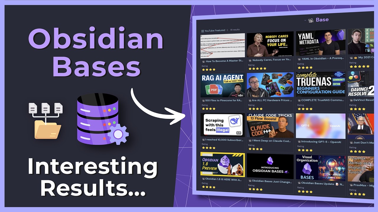 Преобразите свое хранилище Obsidian YouTube с помощью баз (код не требуется)