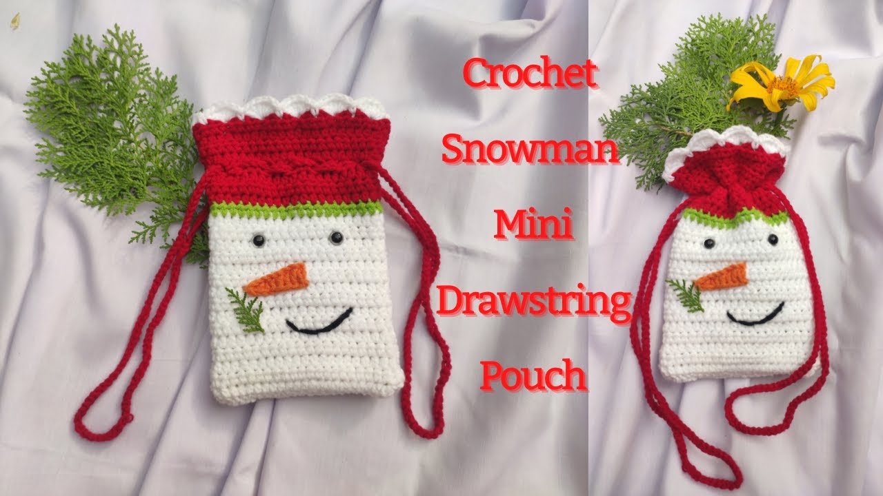 How to Crochet Snowman Mini Drawstring Pouch | Christmas Gift Tutorial