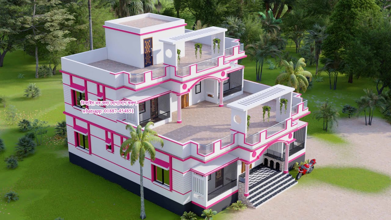 ৪ বেডরুমের বাড়ির ডিজাইন। 4 bedroom house design। home design দোতলা বাড়ির ডিজাইন। দেড় তলা বাড়ি