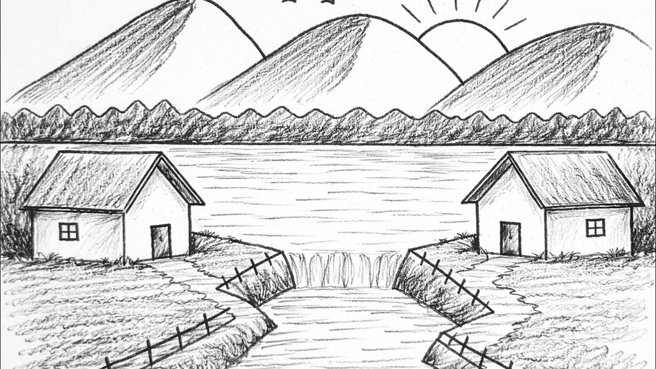 House pencil easy drawing ideas #how to draw amazing house river side drawing ideas #