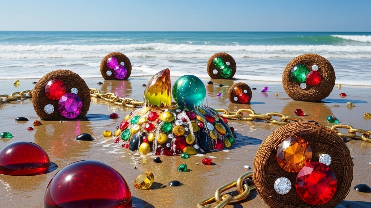 A boy's encounter at the riverbank: colorful snails casting pearls and a flood of happiness