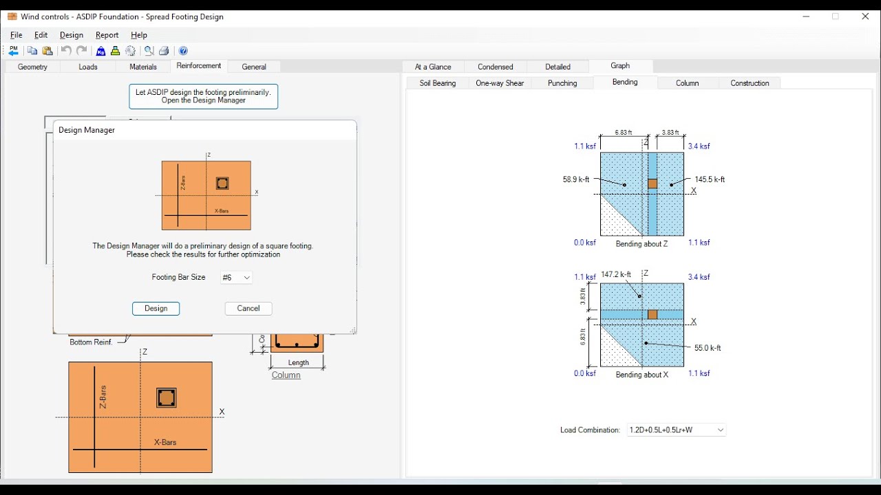 Spread Footing Design Manager in ASDIP FOUNDATION