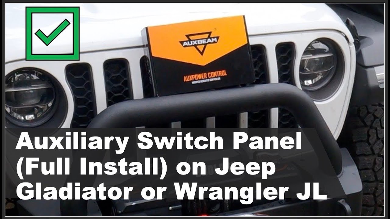 Полная установка панели дополнительных переключателей AUXBEAM на 8 отсеков Jeep Gladiator; Проста...