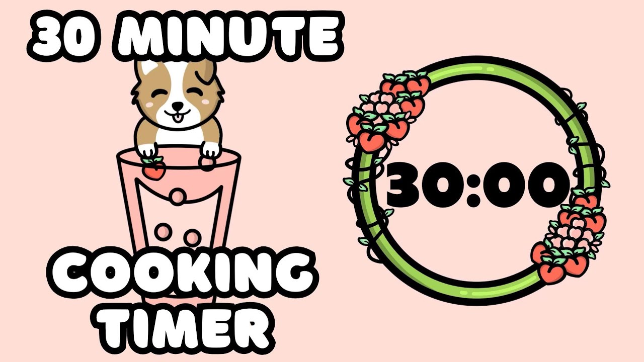 30 Minute Countdown Cooking Timer With Alarm + Featuring Boba The Cooking Corgi 🐶 (Peach Boba Theme)