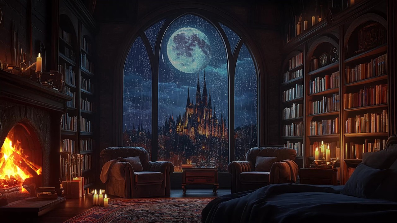 🌧️ Relaxing Rain Outside a Cozy Bedroom Window Facing a Castle | Gentle Raindrops | Sleep & Focus