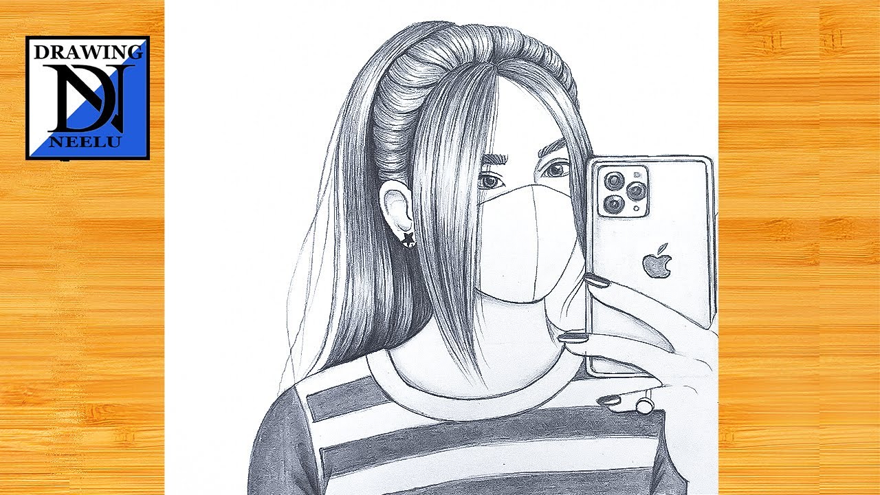 How to draw a Girl Holding iPhone || Pencil sketch for beginner || Girl with iphone drawing