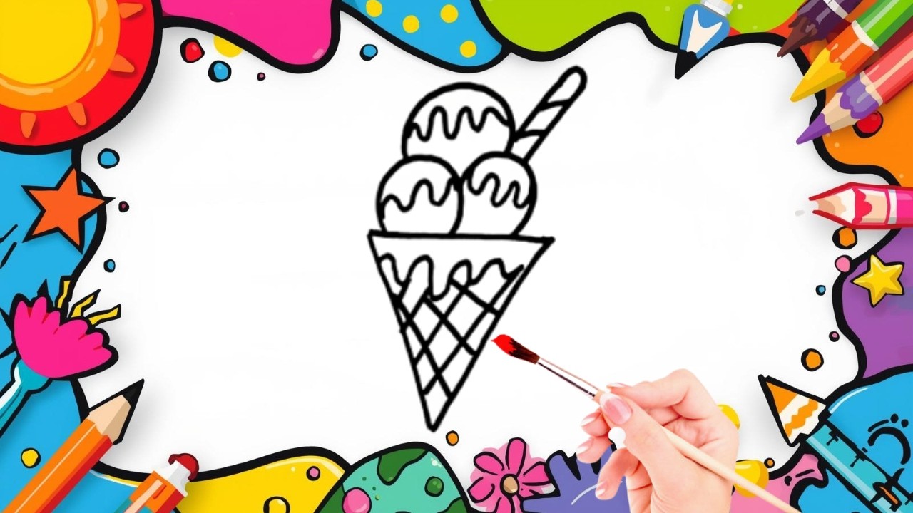 How To Draw cute Ice Cream Drawing, Painting & Coloring For Kids and Toddlers_🌈🎨 🐋