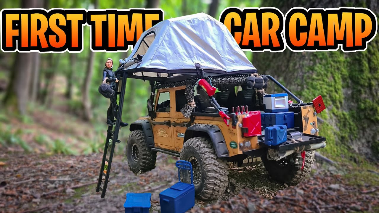 First Time Car CAMPING キャンプ in forest! Land Rover Defender d110 Roof TOP Tent Rc Crawler CAR Camp