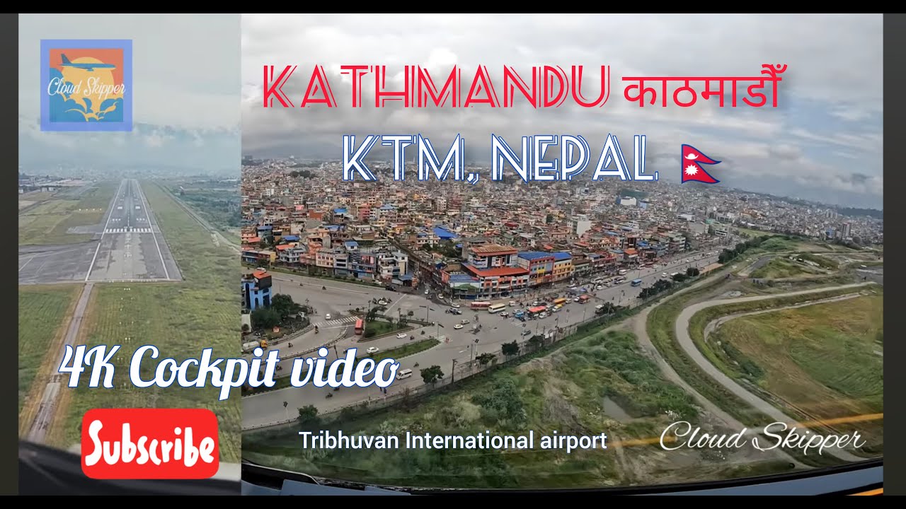 Kathmandu airport landing cockpit view 4K video 