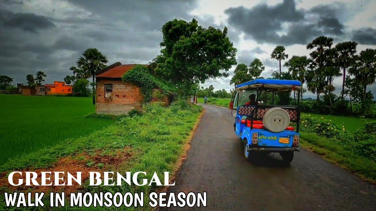 (No Music) Walking in Indian Scenic Village in Rainy Season, Countryside Walk