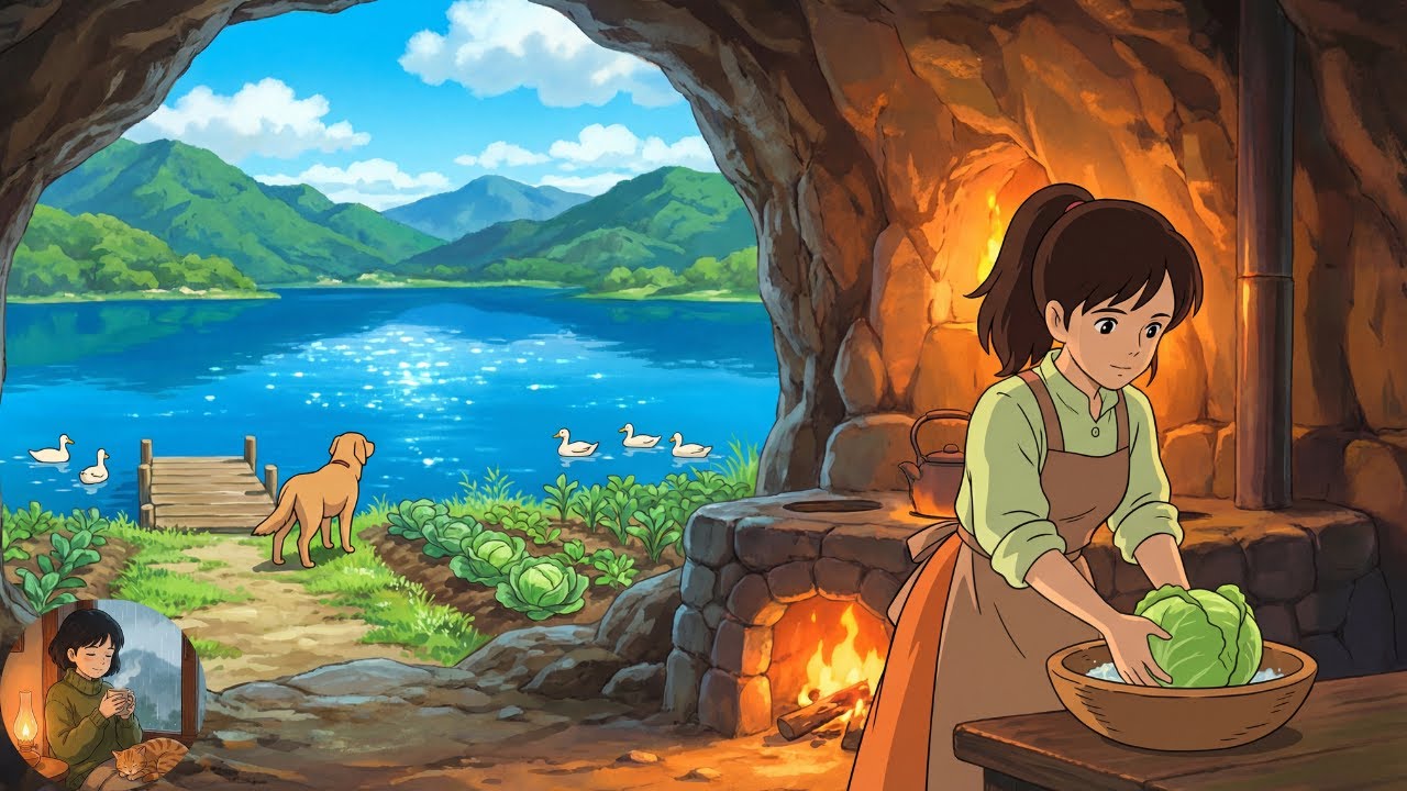 Quiet Day in a Lakeside Cave House ASMR (No Talking) – Farming, Cooking & Slow Life | Ghibli Style