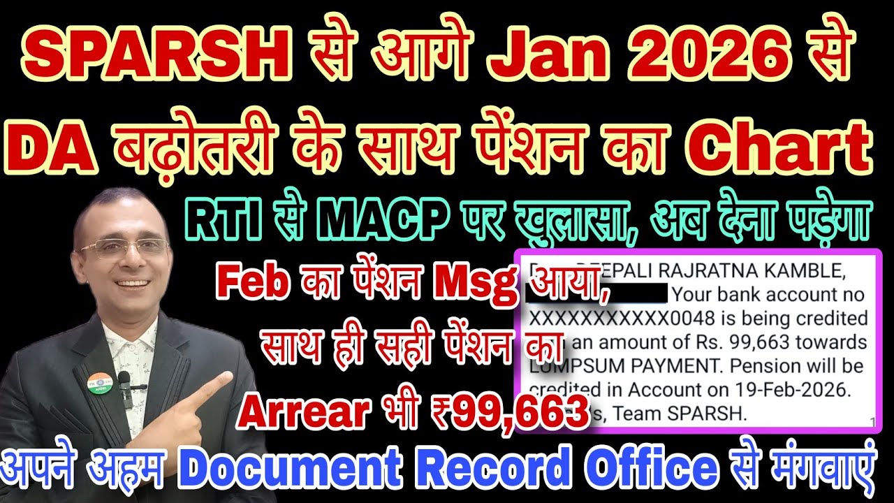 DA बढ़ोतरी के साथ New Pension Chart, Feb Pension SMS, MACP पर RTI से खुलासा, Record से Document वापस