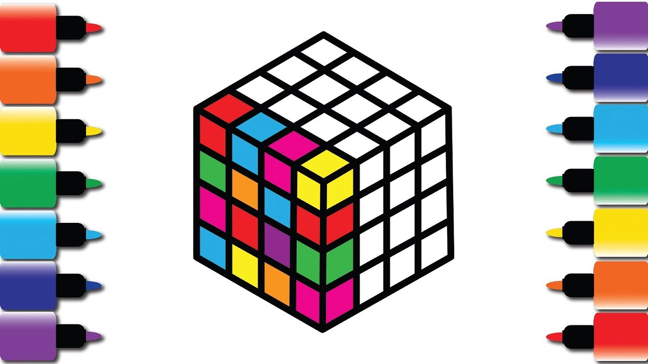 How to draw colourful Cube - Drawing and Colouring book for kids fun