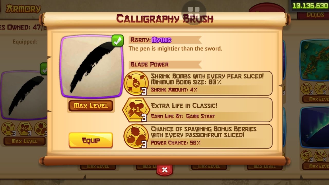Fruit Ninja - Blade and Dojo Showcase: Calligraphy Brush Blade and Parchment Dojo