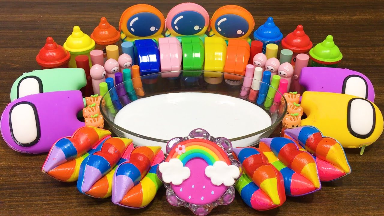 AMONG US!! Mixing Random Things into GLOSSY Slime !!! Satisfying Slime Video