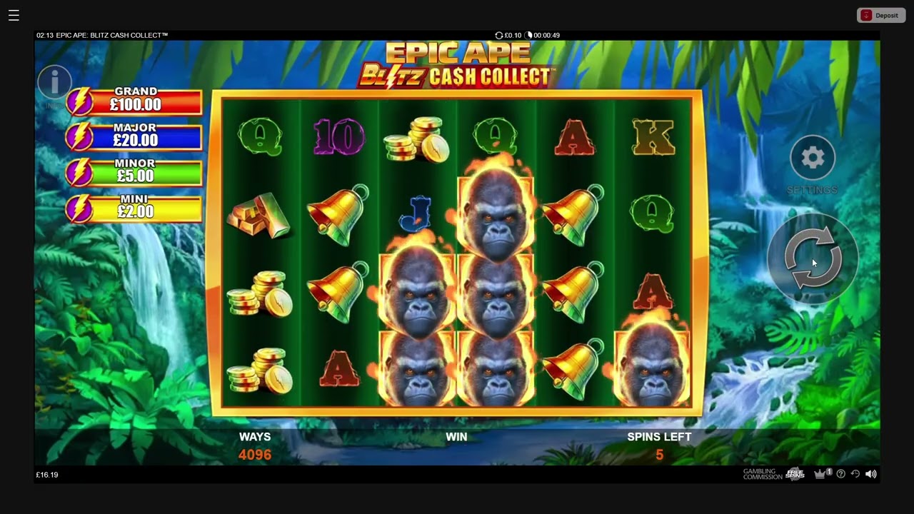 10 Free Spins in Epic Ape Blitz Cash Collect 10p stake