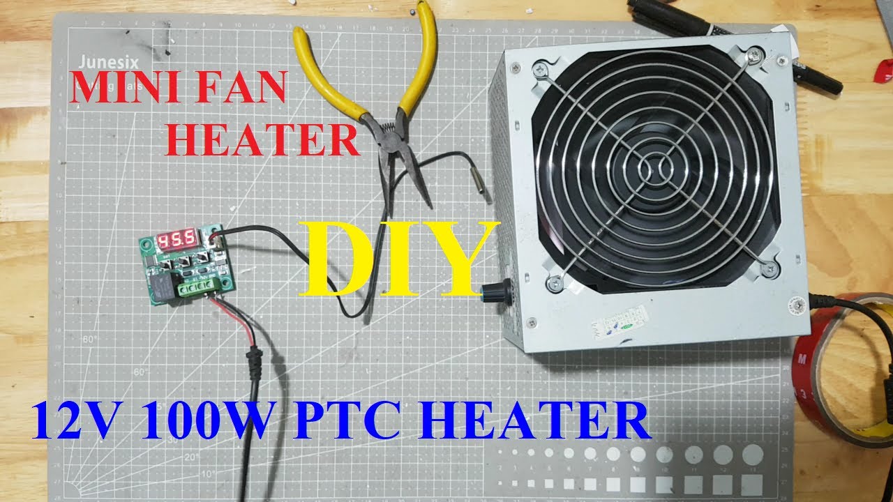 Make a 12V mini fan heater using PTC heater and an old ATX power supply  case