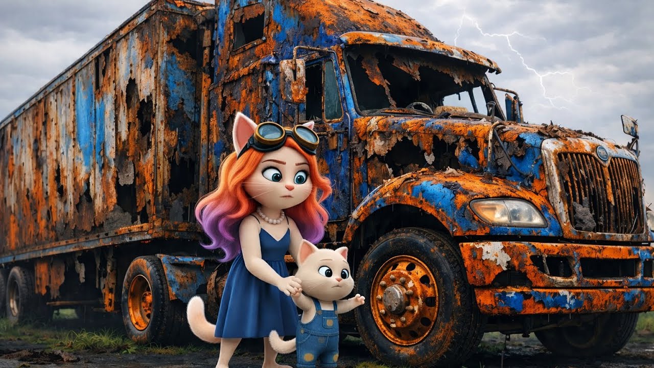 Mom Cat and Her Kitten Rebuilt an Old Truck in the Forest — The Ending Was Unexpected!