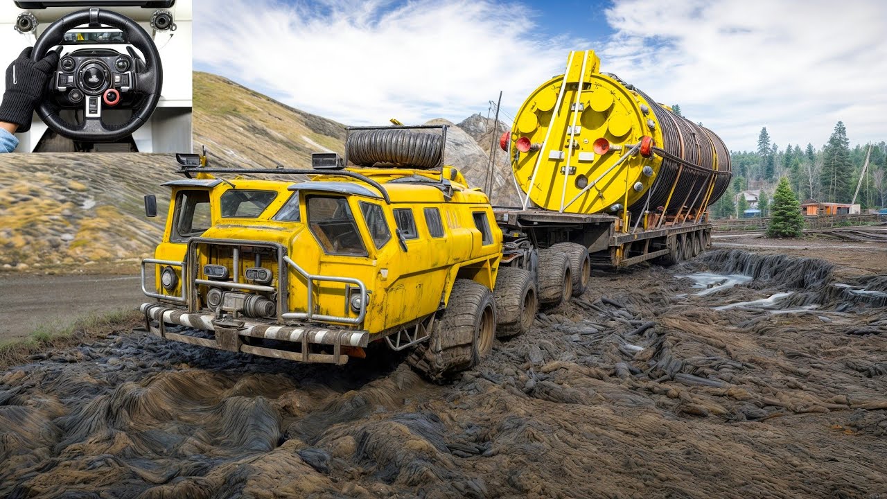 ZiKZ 612H - Hauling a Massive Anchor Trailer Through Steep Hills | SnowRunner | Logitech G29 | #223