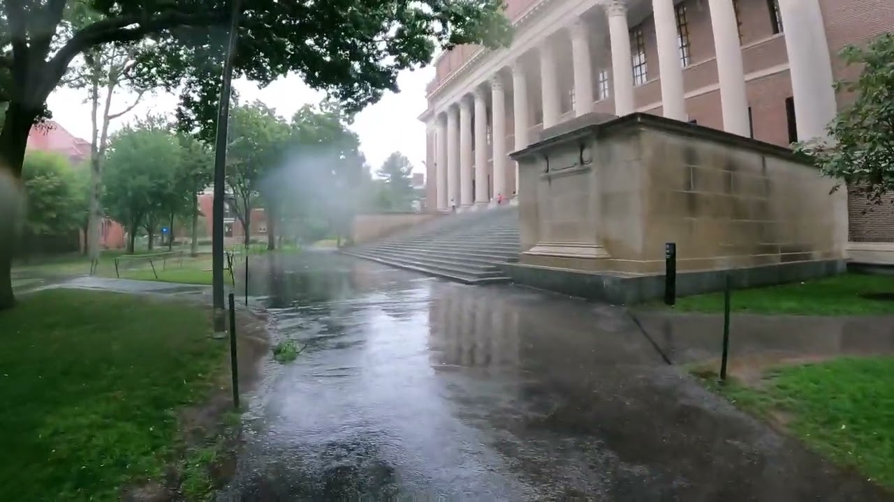Heavy Rain & Thunderstorm at Harvard Yard – Cambridge MA Summer Storm