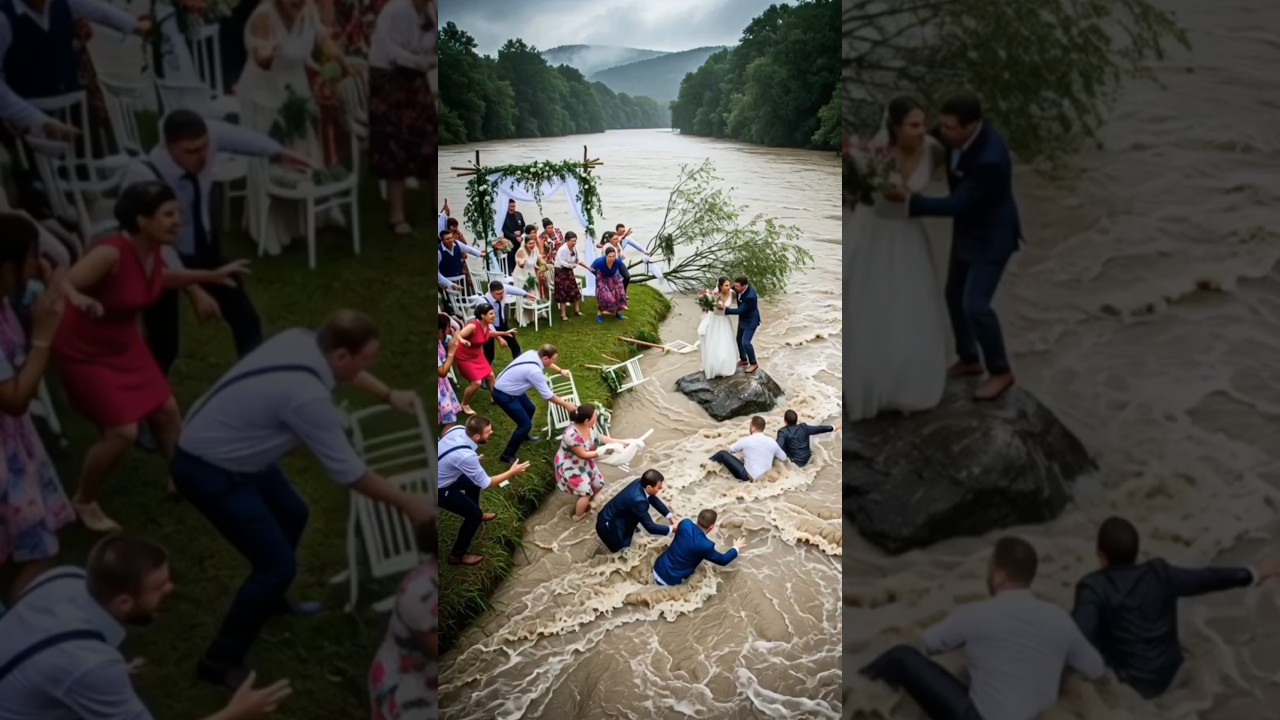 Flash flood swept washed away bride and groom & Guest #shorts #flood #disaster #viral #youtubeshorts