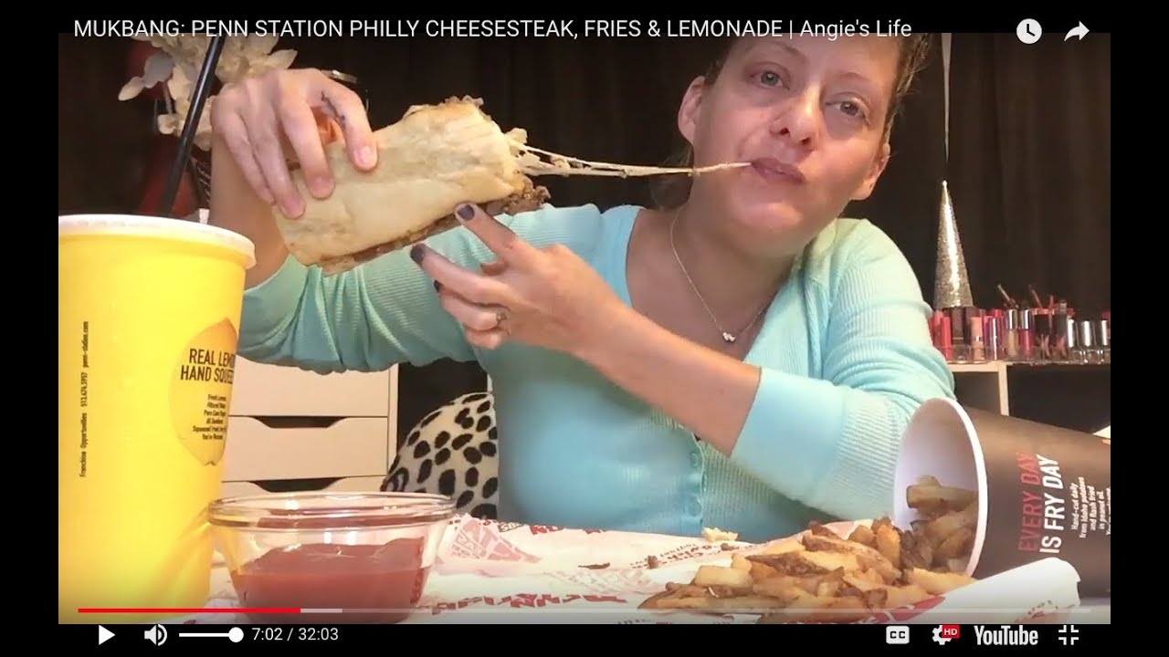 EATING PENN STATION PHILLY CHEESESTEAK, FRIES & LEMONADE MUKBANG | Angie’s Life