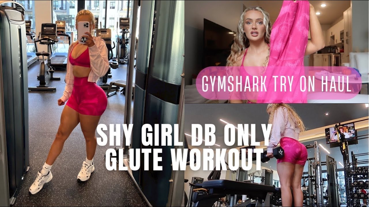 SHY GIRL DUMBBELL ONLY GLUTE WORKOUT ROUTINE | Gymshark activewear clothing try on haul & review