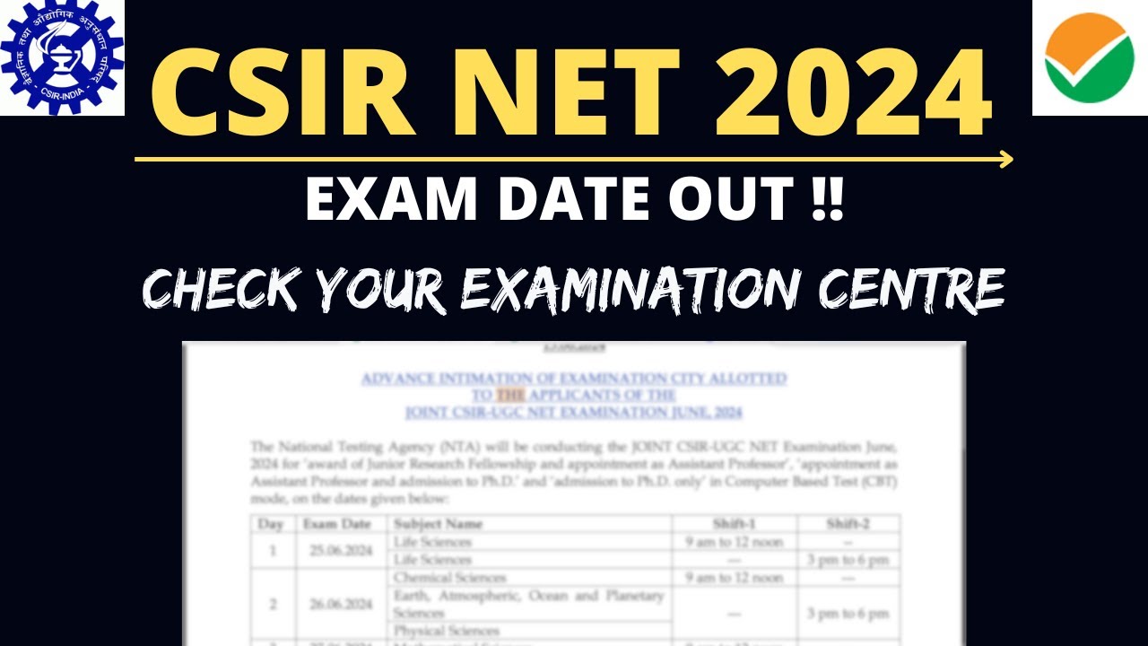 CSIR NET 2024 EXAM DATE OUT || DOWNLOAD ADVANCE CITY INTIMATION SLIP || CSIR NET 2024 ADMIT CARD