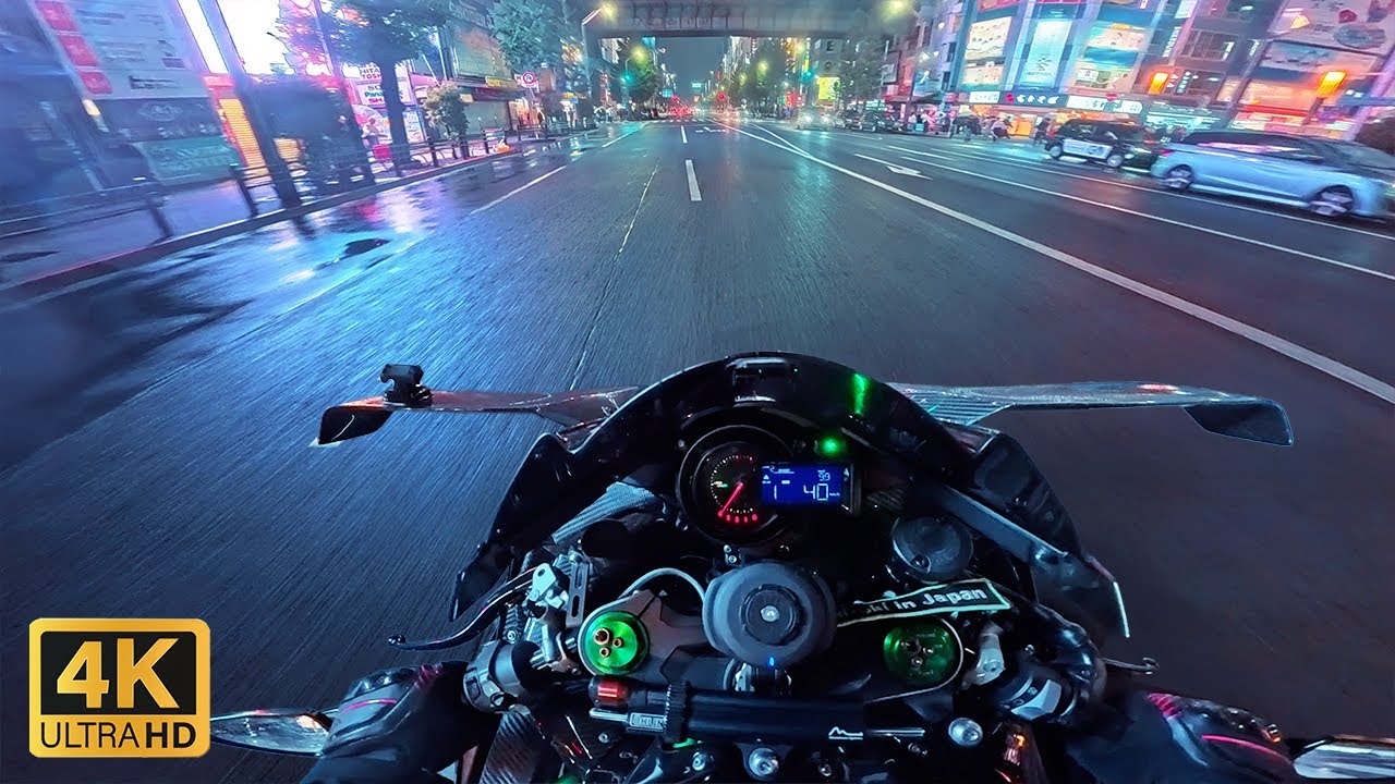 Kawasaki Ninja H2 in Rainy Tokyo : Neon Lights【Pure Sound】