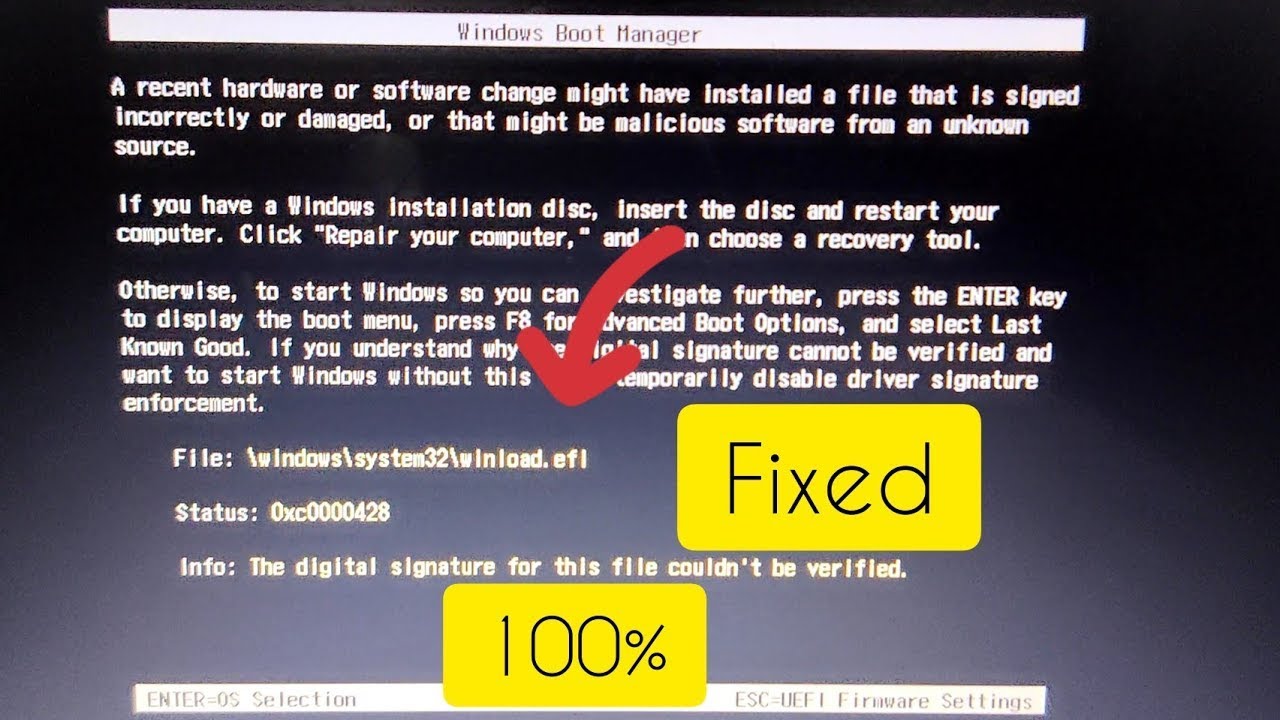 [Fixed]Winload.efi file digital signature couldn't be verified 0xc0000428 error