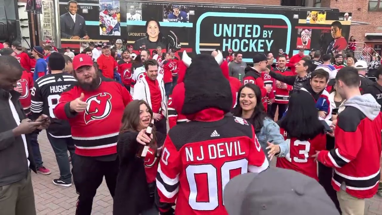 NJ Devils NY Rangers Game 7 Mascot Mingles with Fans!
