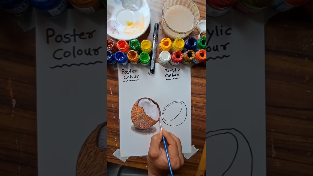 Coconut Art Battle: Poster vs Acrylic Colours! 🔥🥥|#artbox #artbattle #shorts #art #trending #viral