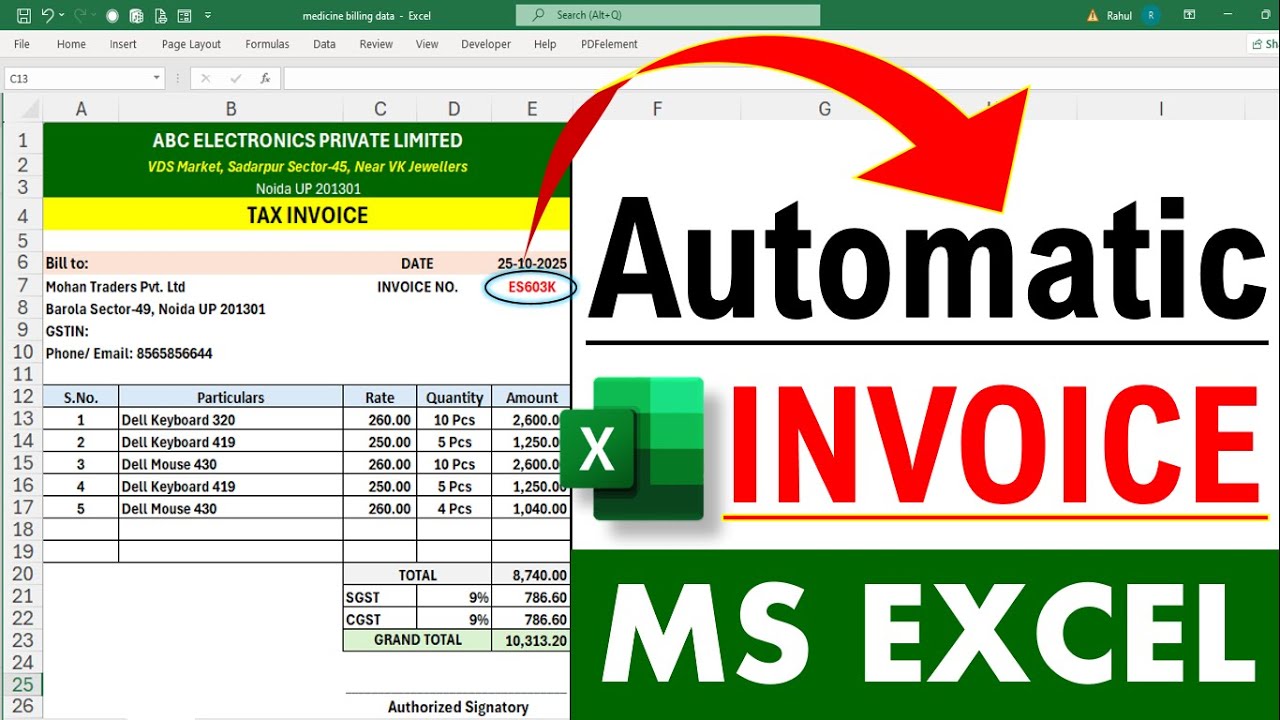 Fully 🔥 Automatic Invoice in Excel | Create Invoice Bill in Excel | Microsoft Excel