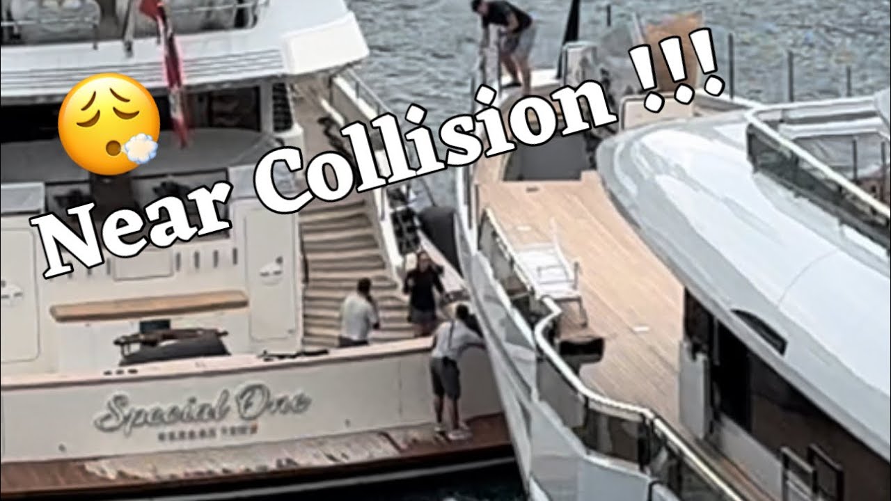 NEAR COLLISION BETWEEN SPECIAL ONE & SERENISSIMA I AT THE MONACO YACHT SHOW ARRIVAL OF SUPERYACHTS