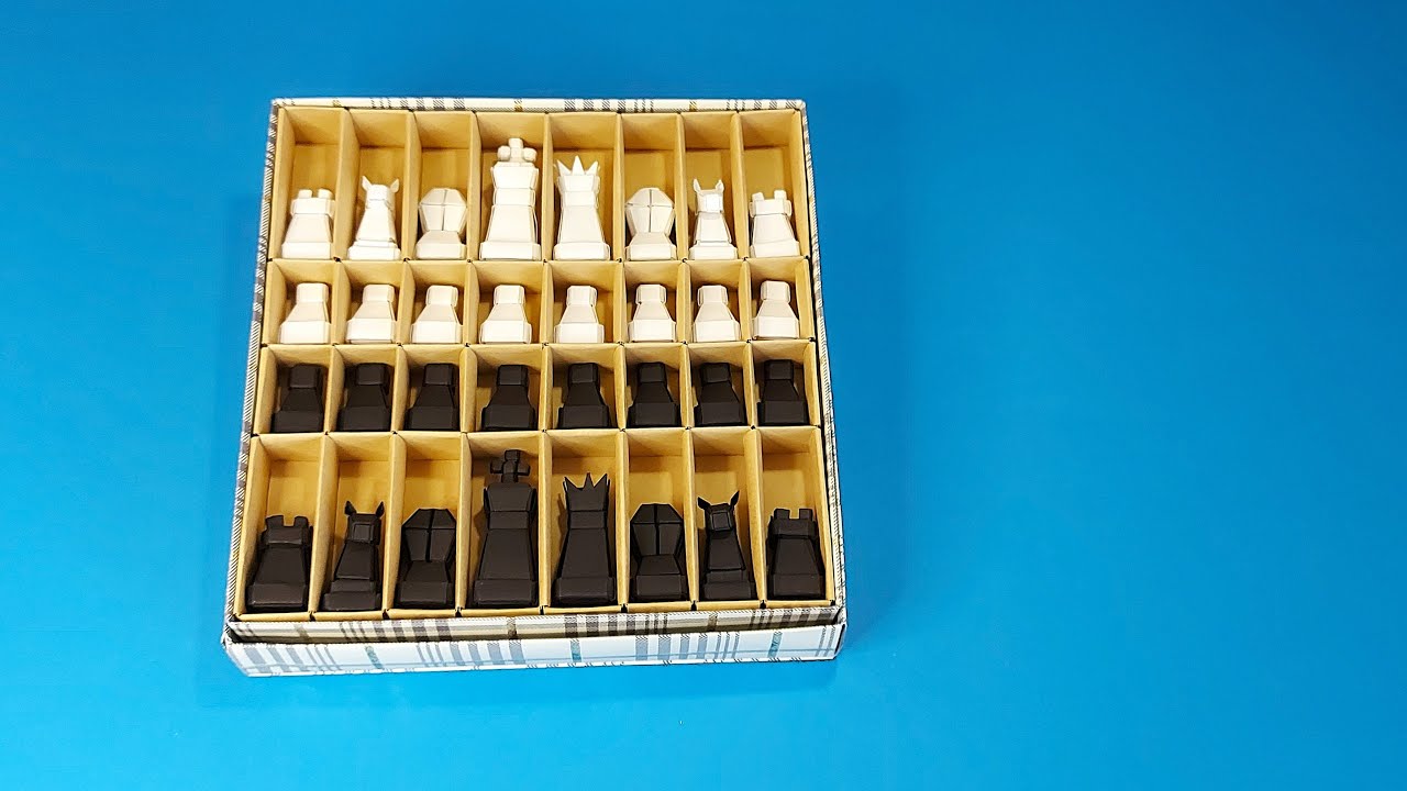 Origami Chess Box with Origami Chess Pieces and Origami Chess Board