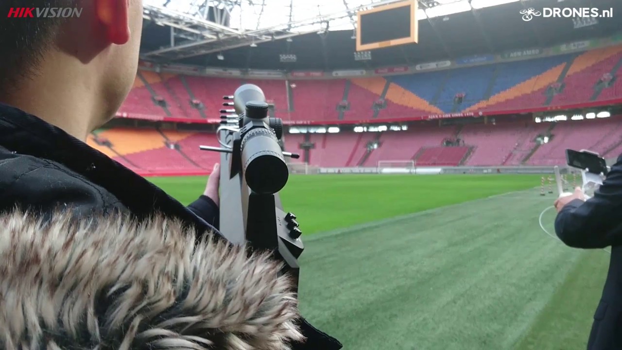 Demonstration Hikvision Anti-Drone Gun UAV Jammer in Amsterdam Arena, The Netherlands