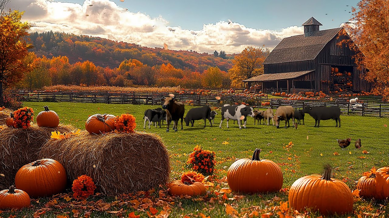 Cozy Pumpkin Farm 🍂🐓 | Autumn Farm Ambience with Farm Animal Sounds & Crunchy Leaves