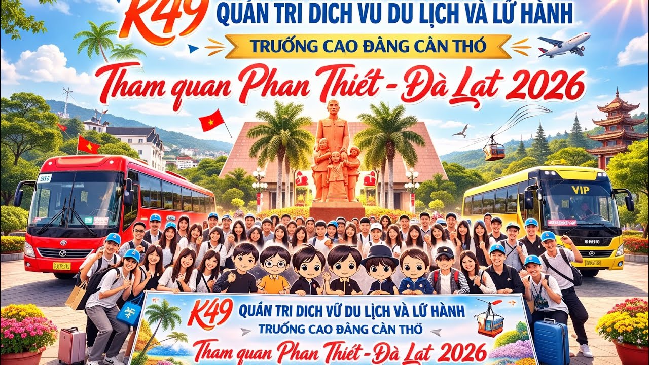 K49 Quản trị DVDL&LH, trường Cao đẳng Cần Thơ tham quan học tập tại Phan Thiết - Đà Lạt 2026