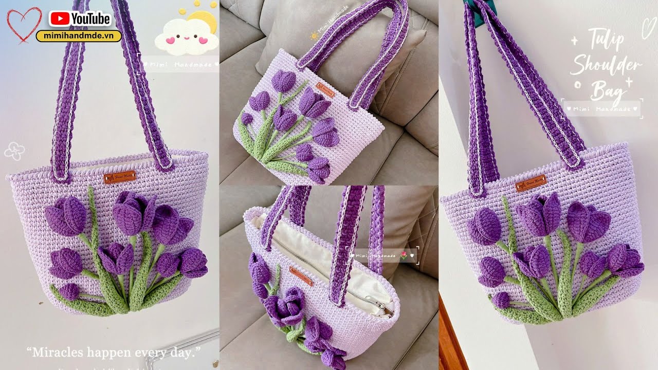 Crochet Tulip Shoulder Bag Tutorial 🌷 Móc Túi Tulip 3D Dễ Dàng Và Sang Trọng | Mimi Handmade