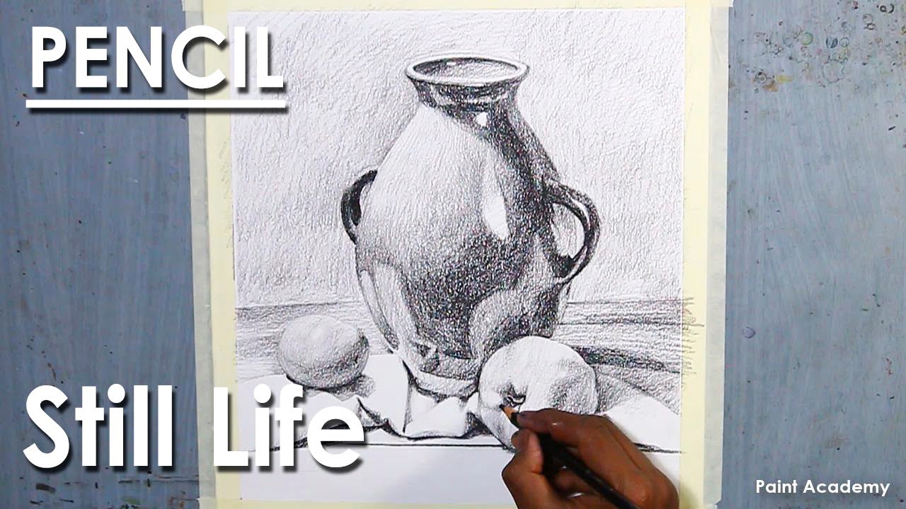 Still Life Drawing in Pencil : Jug & Fruits | step by step shading