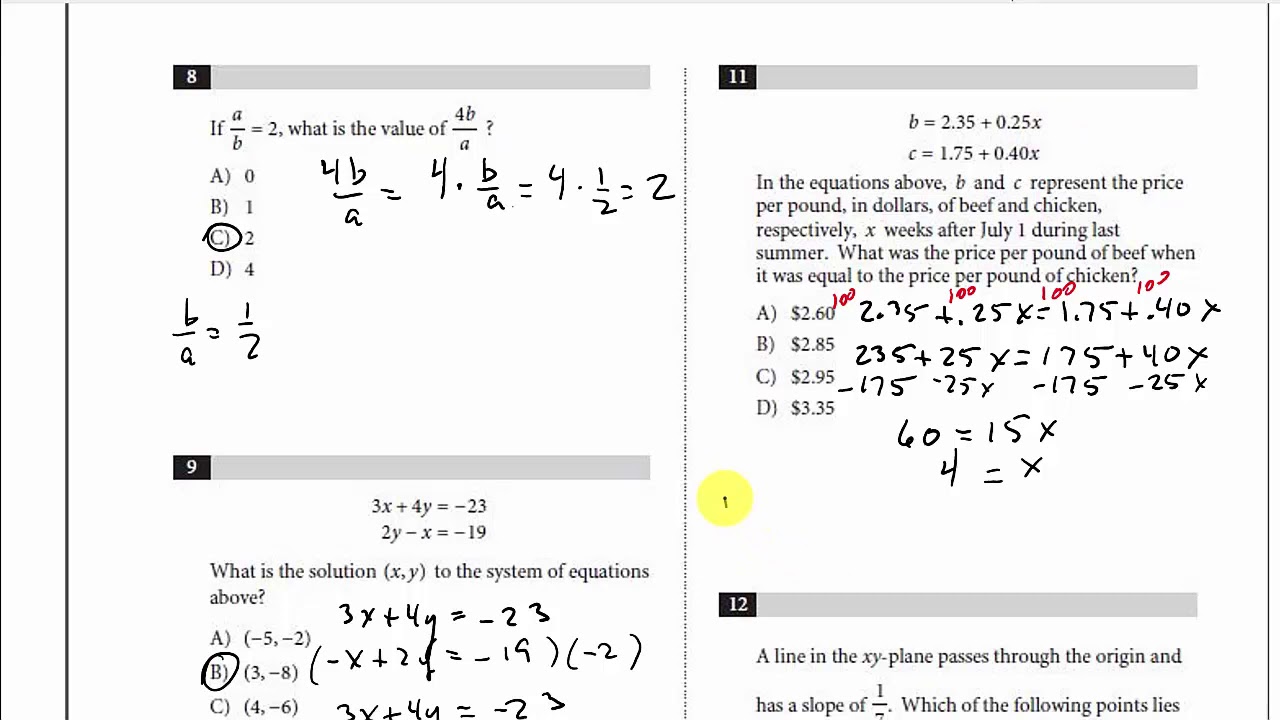 Подготовка к SAT Math &mdash; практический тест без калькулятора 1