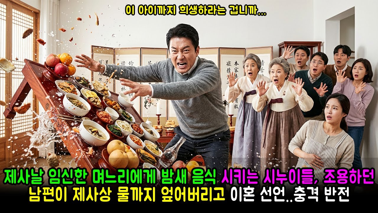 제사날 임신한 며느리에게 밤새 음식 시키는 시누이들, 조용하던 남편이 제사상 물까지 엎어버리고 이혼 선언..충격 반전