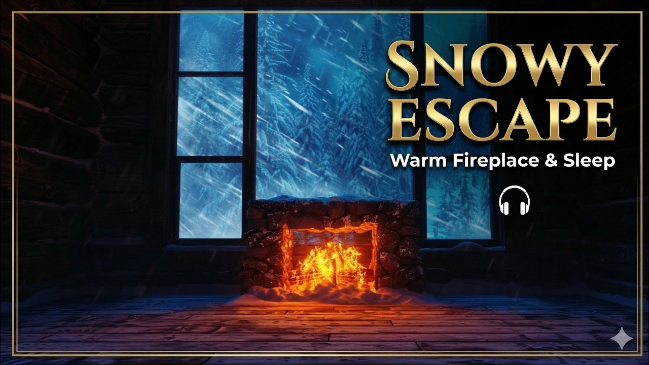 Cozy Winter Cabin in a Snowstorm ❄️ Crackling Fireplace & Howling Wind Ambience for Sleep, Study