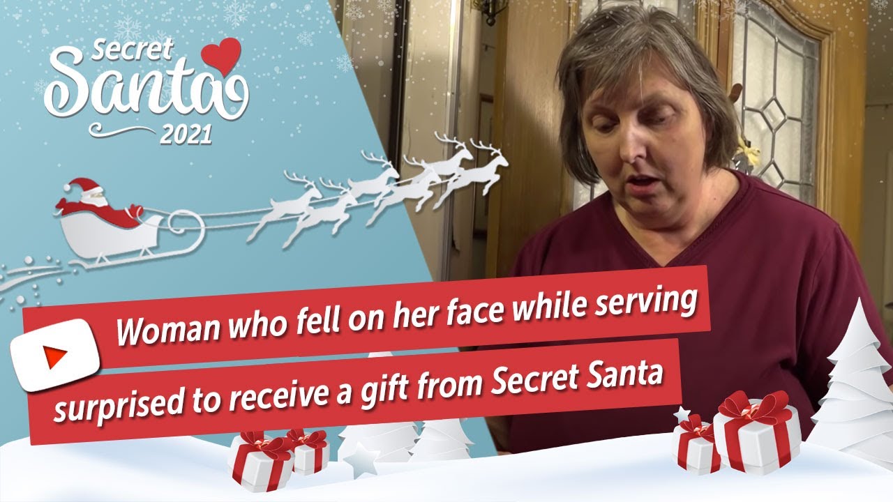 Woman who fell on her face while serving surprised to receive a gift from Secret Santa