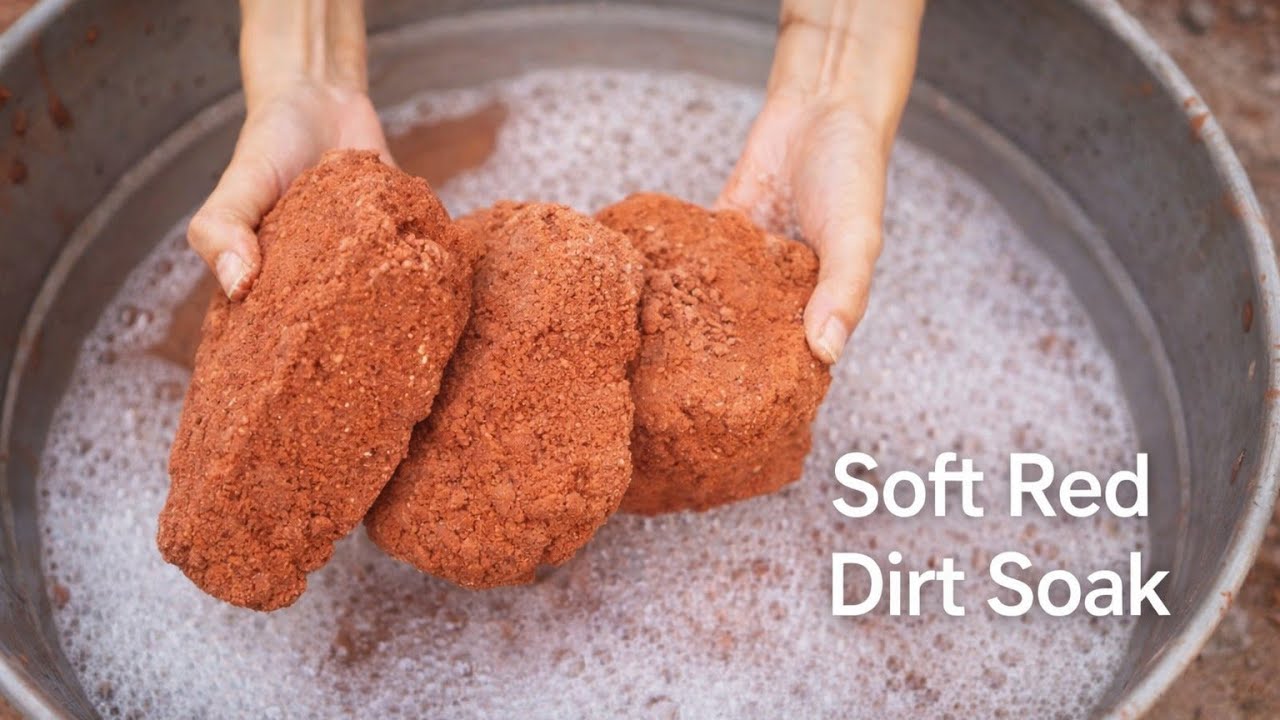 Soft red dirt crumble in foamy water 🌊+ dry crumble satisfying ASMR video 