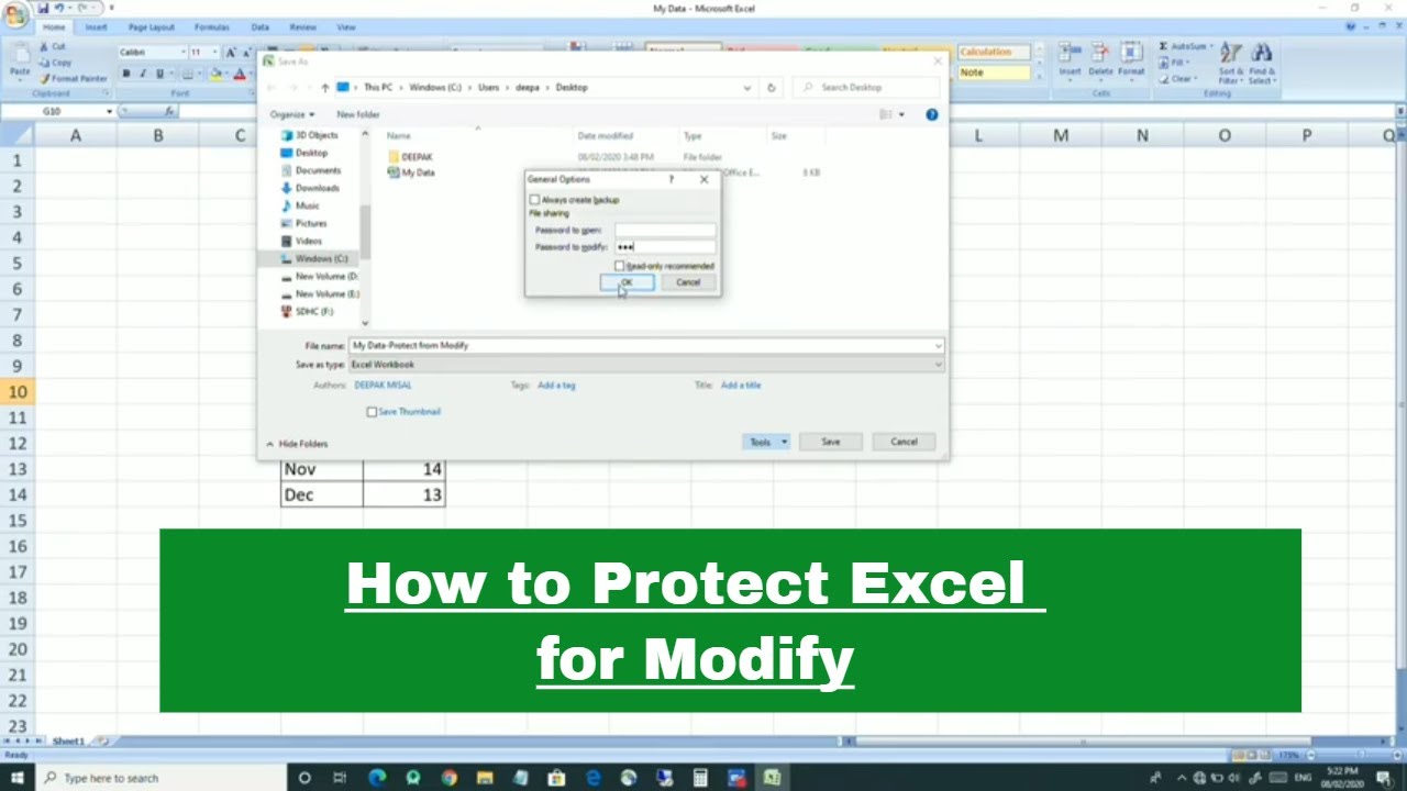 How to protect excel for modify