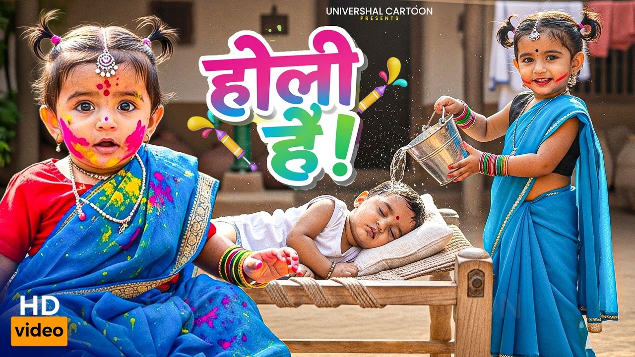 बीवी ने पति को रंग दिया! 😆 | छोटे बच्चों की होली मस्ती | Holi Cartoon Video | Holi New Video 2026