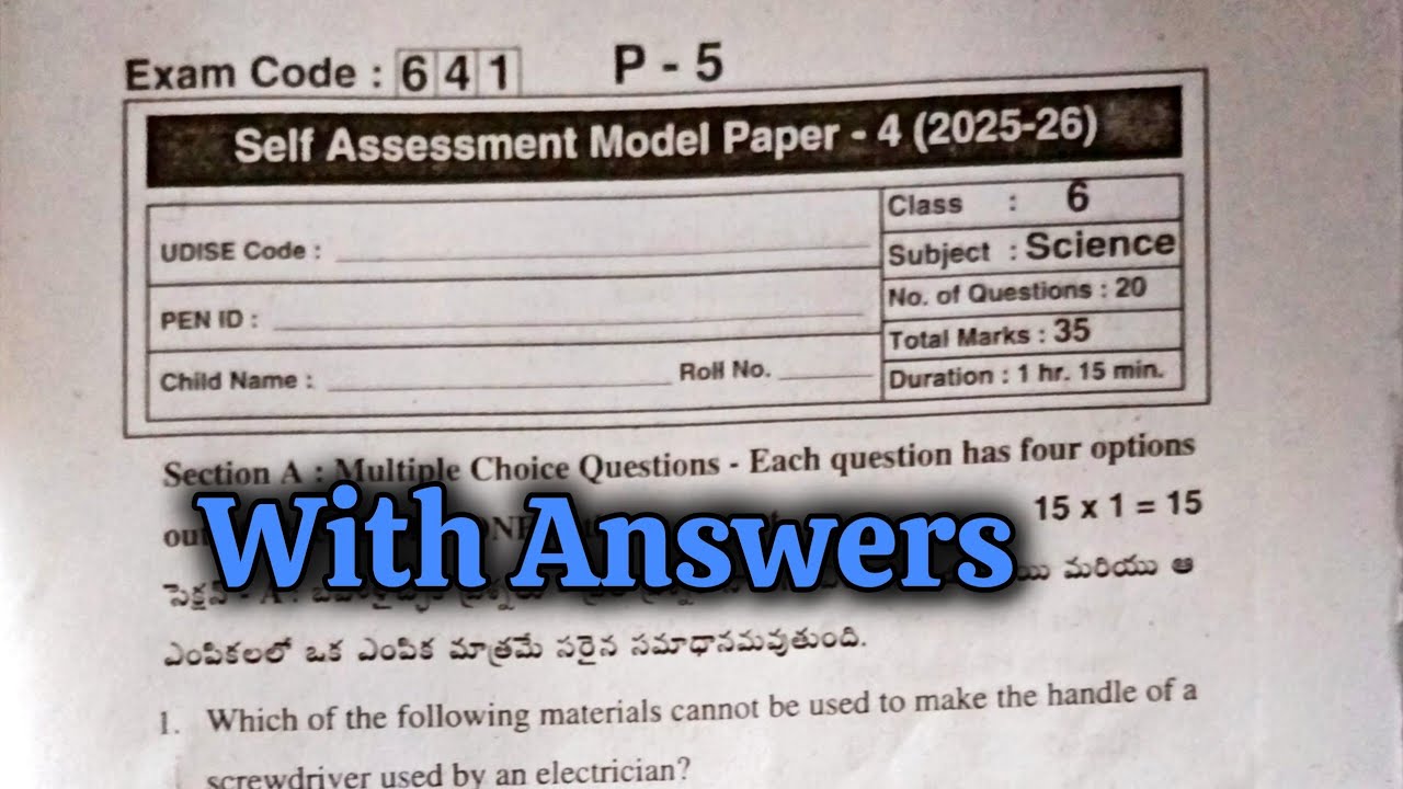 6th Real 💯SCIENCE SELF ASSESSMENT-4 Question Paper Answers🗝| 💯6th Class SCIENCE Self Assessment-4 Ky