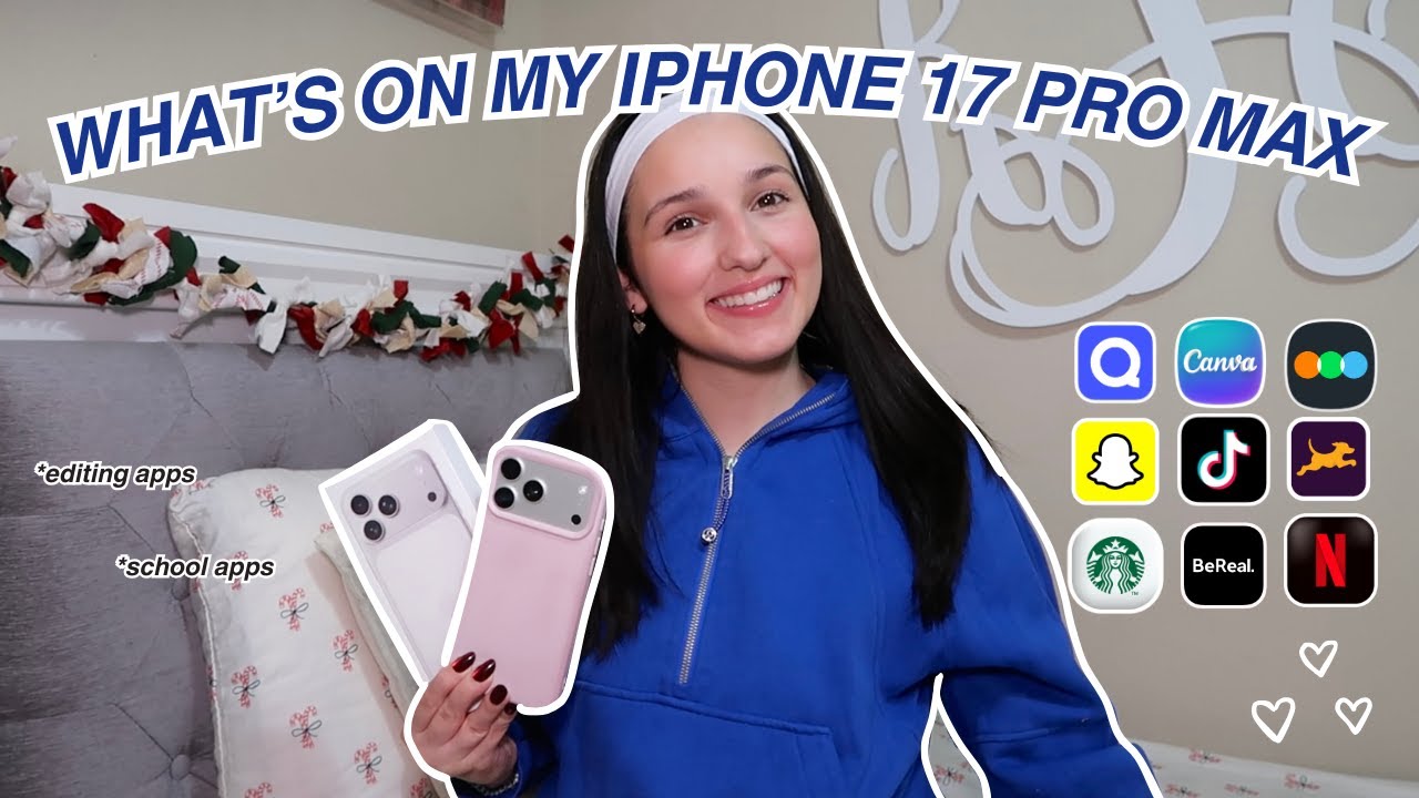 WHAT'S ON MY IPHONE 17 PRO MAX - editing apps, games, school apps, camera settings (silver color)